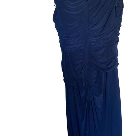 Adrianna Papell Women's Evening Gown Navy Blue Shirred Beaded Sleeveless Sz 10 - Picture 7 of 15